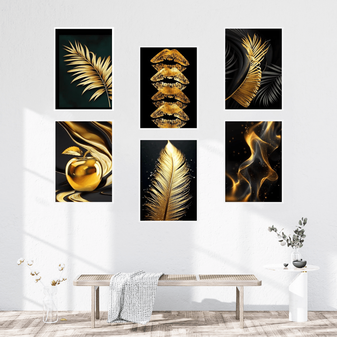 Golden Luxury Wall Art Set of 6 modern abstract canvas prints